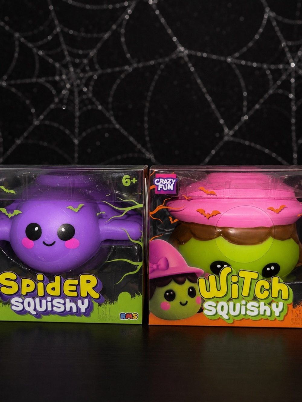 RMS CRAZY FUN TARGET HALLOWEEN SQUISHY SPIDER AND WITCH set of 2